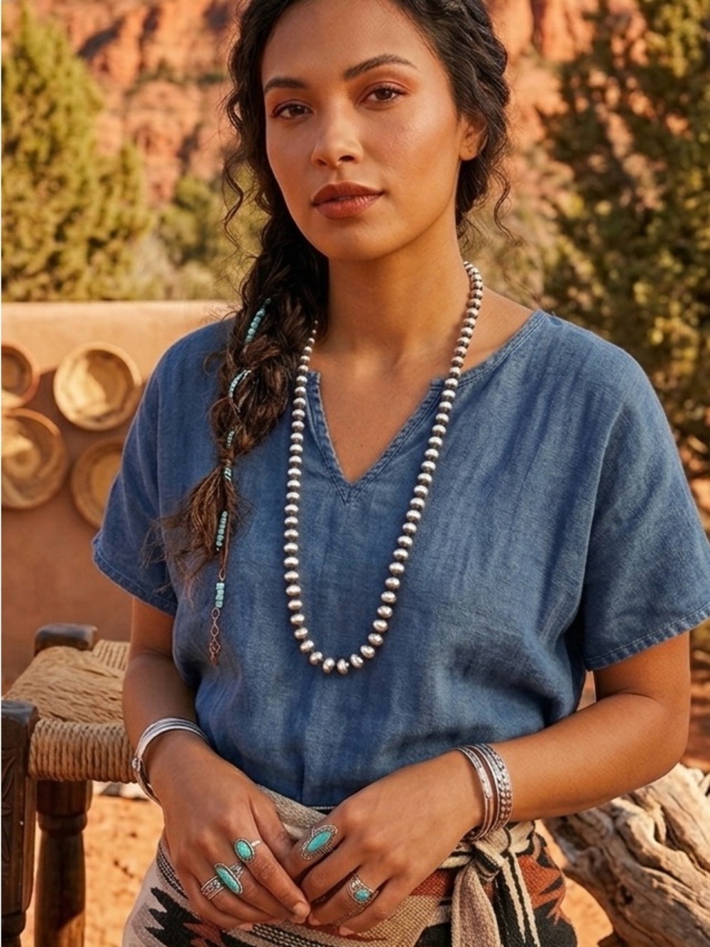 Southwest FAUX Navajo Pearl 10mm Beaded Costume Necklace